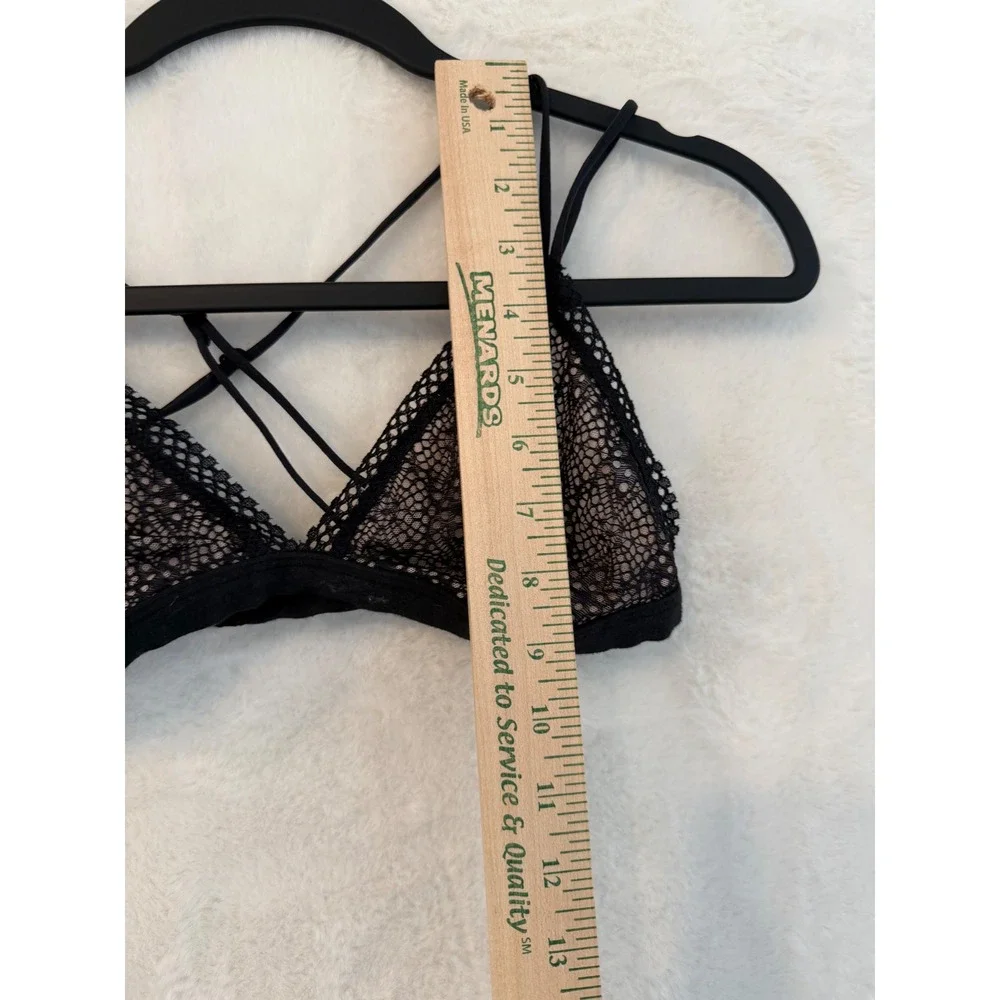 Victoria's Secret Black Lace Strappy Bralette Medium Triangle Cross Back Mesh